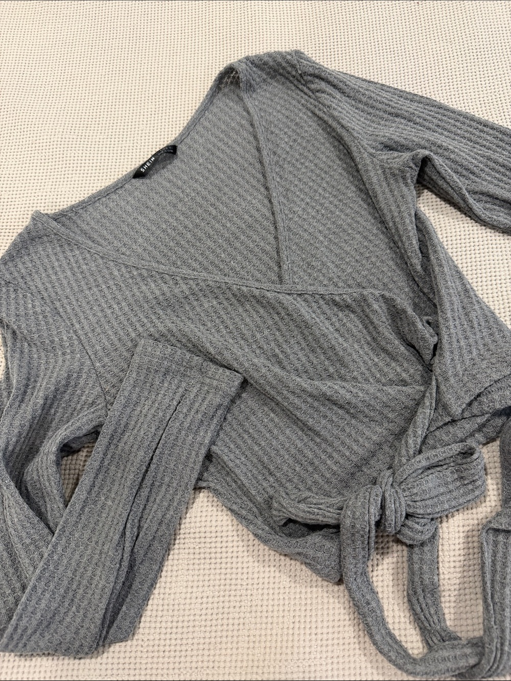 SHEIN Gray Long Sleeve Wrap Crop Top